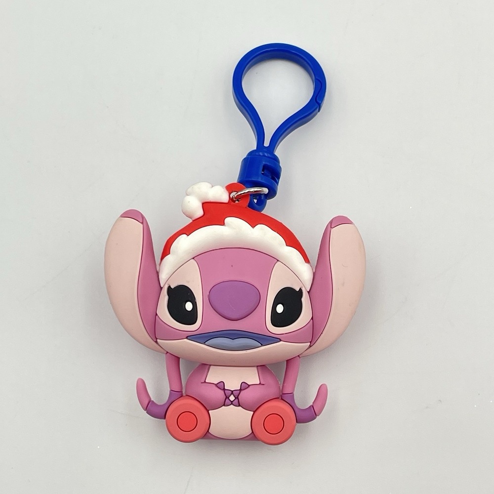 Disney Lilo & Stitch Angel Figural Bag Clip Keychain Winter Christmas Santa‎ Hat